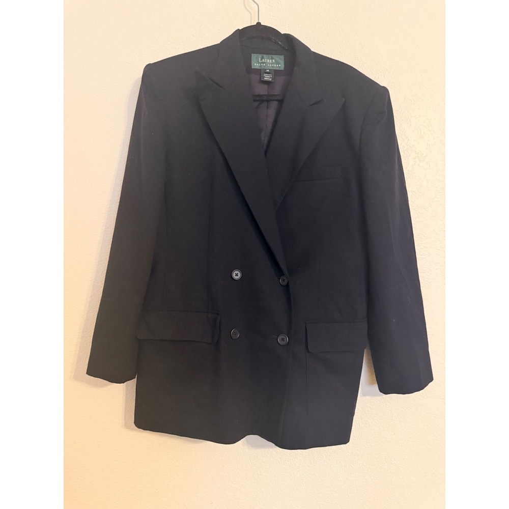 Lauren Ralph Lauren Navy Blue 100% Worsted Wool Double Breasted Blazer Size 14